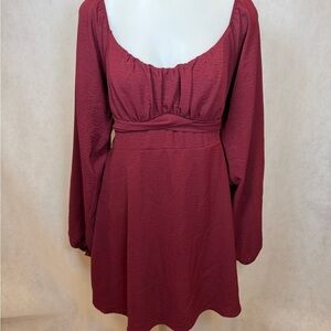 Altar’d State Burgundy Long Sleeve Tie Back Mini Dress L